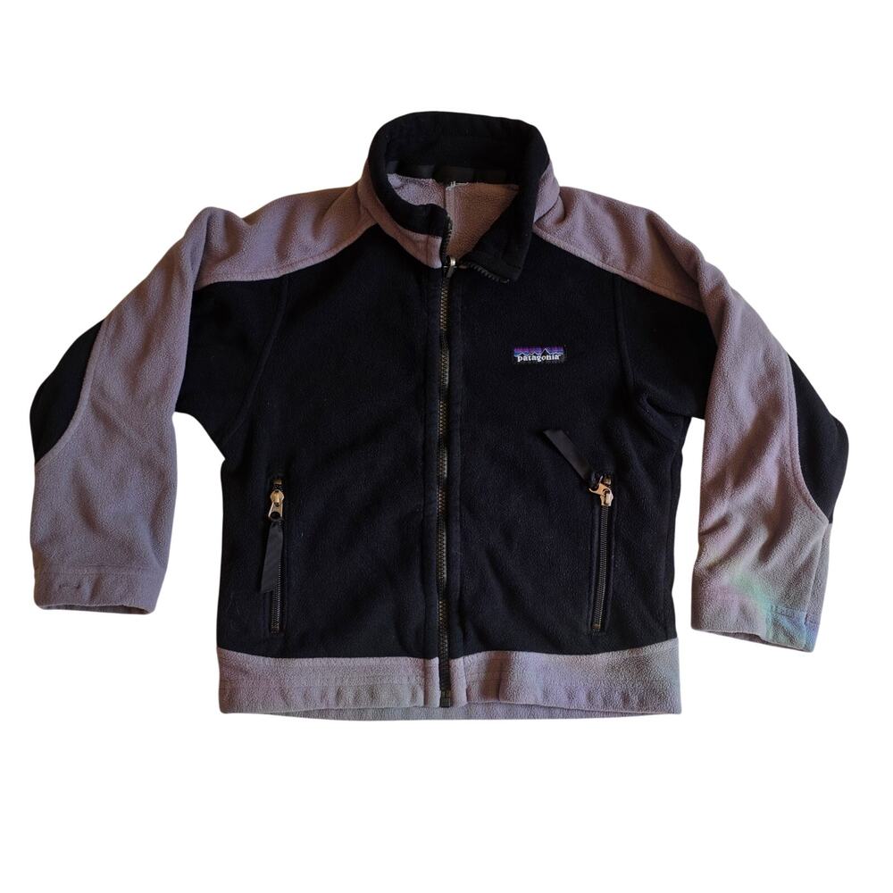 Patagonia El Cap Colorblock Full Zip Fleece Jacket Kids Youth Grey Black Medium